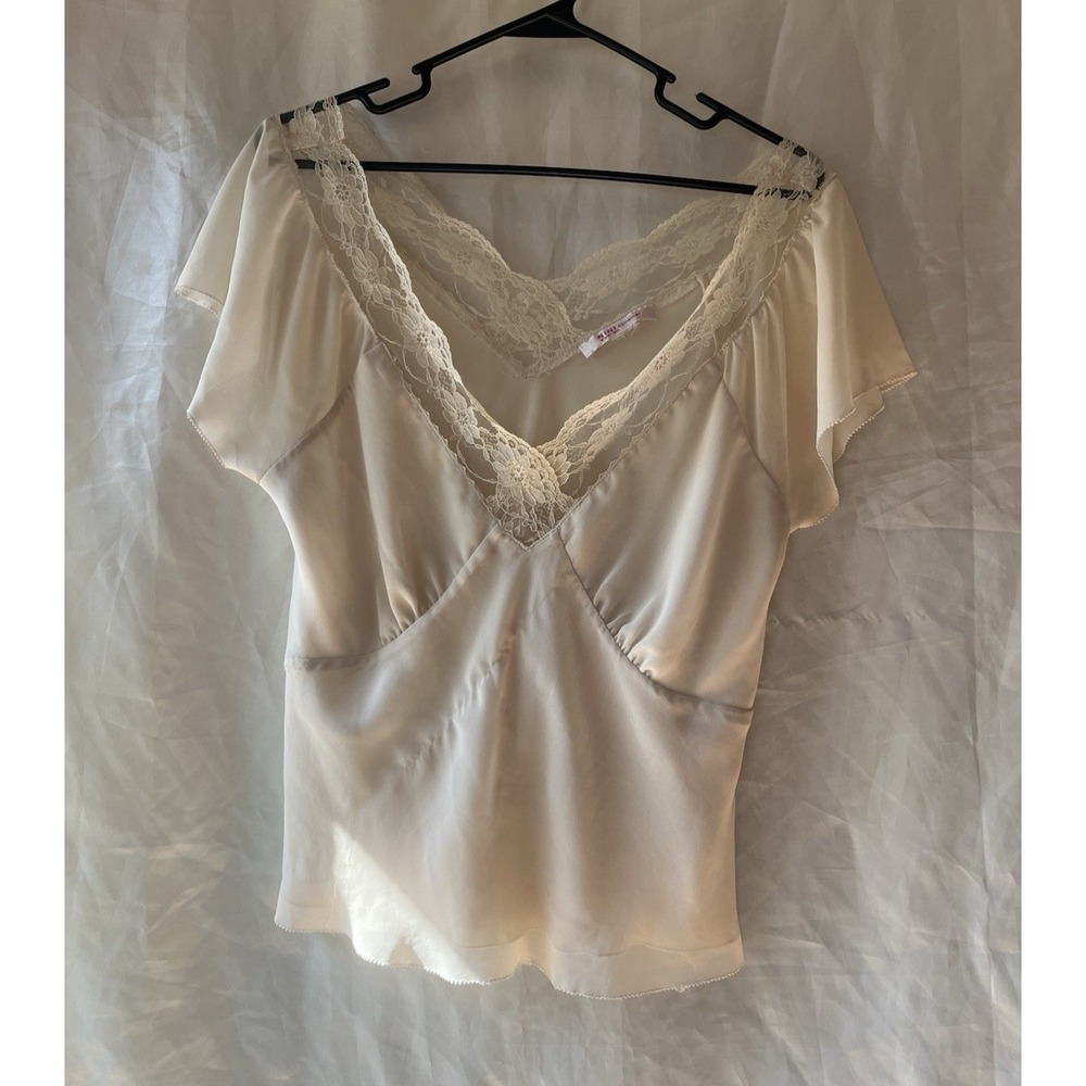 Vintage Nine & Company Womens Ivory‎ Top With Lace Overlay